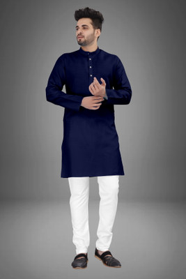 Shree Dutt Creation Men Solid Straight Kurta(Dark Blue)