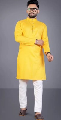 Shree Dutt Creation Men Solid Straight Kurta(Yellow)