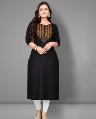 MUHAL Women Printed A-line Kurta(Black)