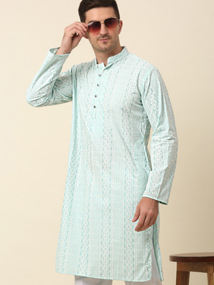ANOUK Men Embroidered Straight Kurta(Blue)