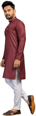 Vibhuti Men Solid Straight Kurta(Maroon)