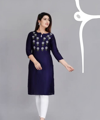 karodiwaal collection Women Embroidered Straight Kurta(Blue)