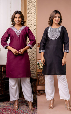 SISTO Women Chikan Embroidery A-line Kurta(Multicolor)