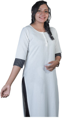 Awanee Women Solid Straight Kurta(White)