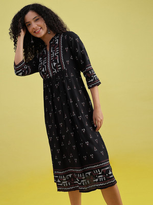 LIMEROAD Women Printed A-line Kurta(Black)