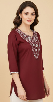 Nandi Women Embroidered A-line Kurta(Maroon)