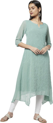 Rangmanch by Pantaloons Women Embroidered A-line Kurta(Green)