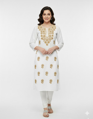 Zamdaa Women Embroidered Straight Kurta(White)