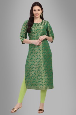 Solucions Women Woven Design A-line Kurta(Green)