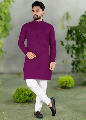 Rashmicreation Men Solid Straight Kurta(Purple)