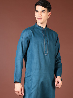 V-MART Men Solid A-line Kurta(Blue)
