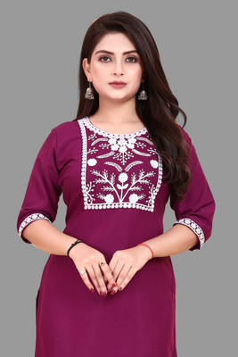 ANITA LYCRA Women Embroidered Straight Kurta(Purple)