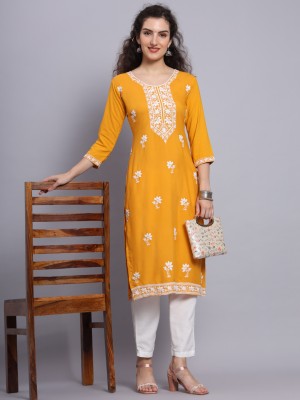 vairagee Women Embroidered Straight Kurta(Yellow)