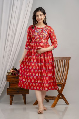 Sona Vely Women Printed Anarkali Kurta(Red)