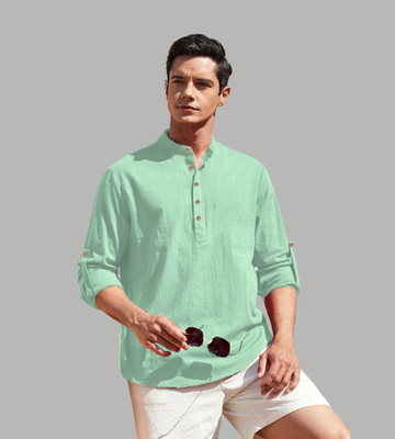 HOC's Men Solid Straight Kurta(Light Green)