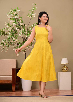 rainy rose Women Printed A-line Kurta(Yellow)