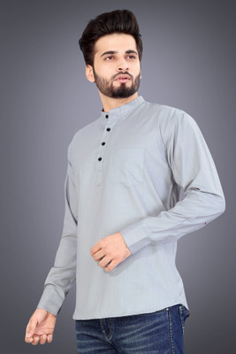 S.K. CASUAL Men Solid Straight Kurta(Grey)