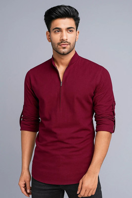 RAREMARK Men Solid Straight Kurta(Maroon)