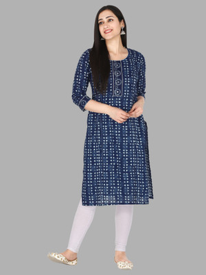 Kannahi Women Printed Straight Kurta(Blue)