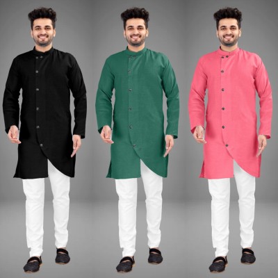 DIAMOND CLUSTER Men Self Design Trail Cut Kurta(Multicolor)