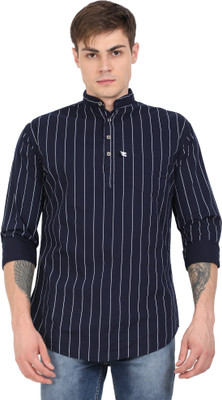 AIDAN PAUL Men Striped Straight Kurta(Dark Blue)