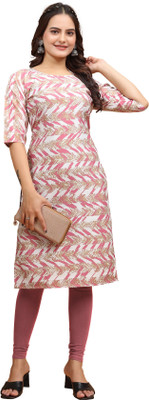 Dwijupal Women Printed Straight Kurta(Pink)