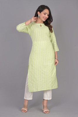 THE HOPE Women Striped Straight Kurta(Light Green)