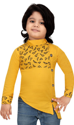 FASHION GRAB Boys Printed Casual Gold Shirt