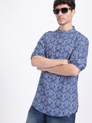 Anouk Rustic Men Printed Straight Kurta(Blue)
