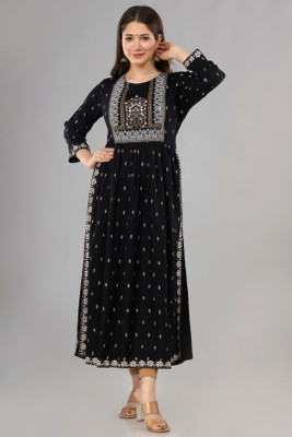 mahadevara creation Women Printed A-line Kurta(Black)