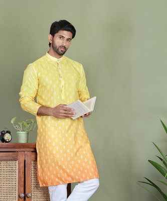 ANOUK Men Printed Straight Kurta(Yellow)