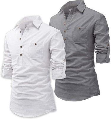 Amrit topwear Men Solid Straight Kurta(Grey, White)