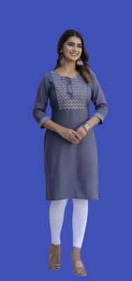 Pramodfg Women Solid Straight Kurta(Grey)