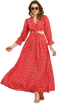 ankles Women Solid A-line Kurta(Red)