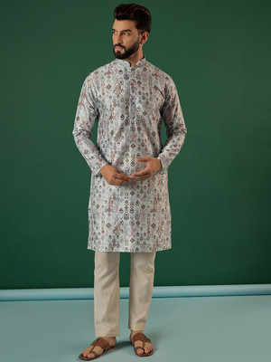ANOUK Men Self Design Straight Kurta(Grey)