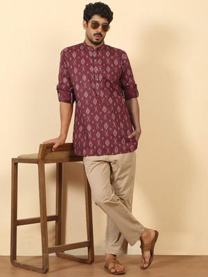 kraft india Men Floral Print Straight Kurta(Maroon)