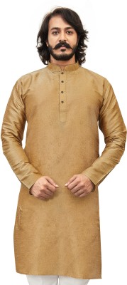 Mensfield Men Self Design Straight Kurta(Beige)