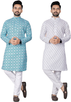 DHASU TRENDZ Men Printed Straight Kurta(Blue, White)