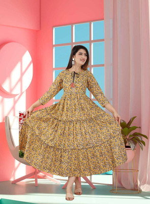 Rosy Pink Anarkali Gown(Yellow)