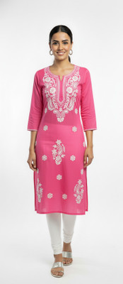 ChikankariArts Women Embroidered Straight Kurta(Purple)