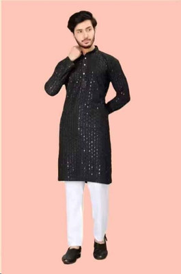 M DRESSES Men Embellished A-line Kurta(Black)