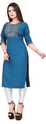 TITHIGARMENTS Women Embroidered A-line Kurta(Blue)