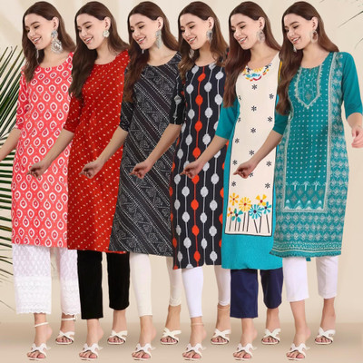 1 Stop Fashion Women Printed Straight Kurta(Multicolor)