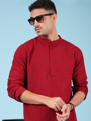 Voroxy Men Self Design Straight Kurta(Red)