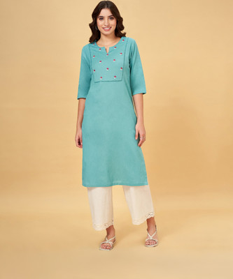 Rangmanch by Pantaloons Women Solid Straight Kurta(Blue)