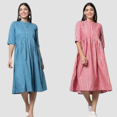 Texpa Creationx Women Maxi Blue, Pink Ankle Length Dress