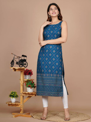 Tejal export Women Printed A-line Kurta(Blue)