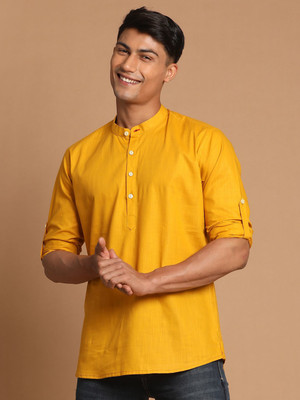 VASTRAMAY Men Solid Straight Kurta(Yellow)