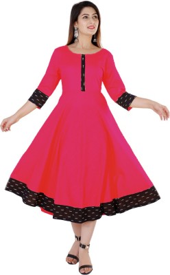 VISVA DESIGNER Women Block Print, Solid Anarkali Kurta(Pink)