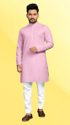 Biswas Mamta Men Solid Straight Kurta(Pink)
